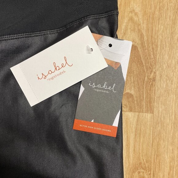 ISABEL MATERNITY LEGGINGS ACTIVE HIGH GLOSS STRETCH ANKLE OVER BELLY BLACK NWT - Picture 5 of 9